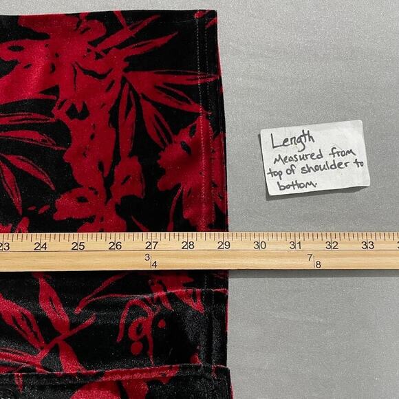 Whimsigoth Oversized Medium Red Black Dark Goth Romantic Floral Velvet Tunic Top - Picture 10 of 11